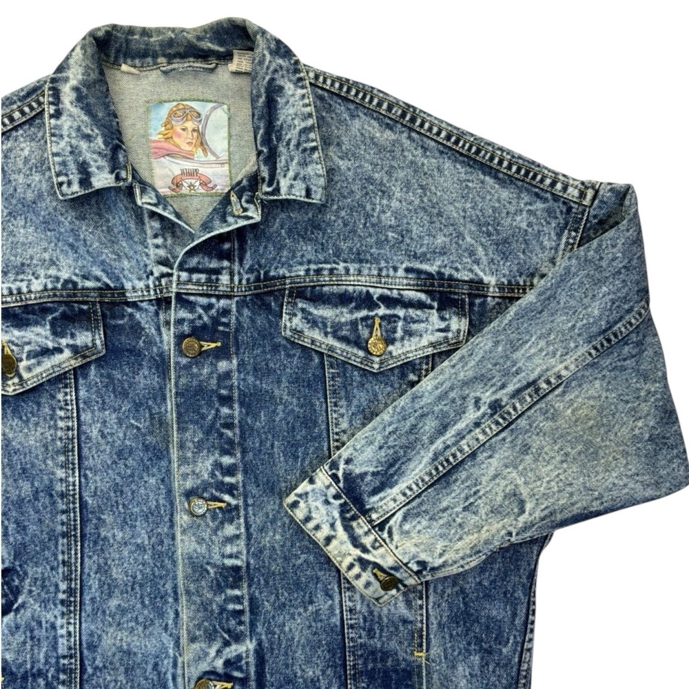Vintage WHIPP Acid Wash Heavy Denim Trucker Blue Jean Jacket Size Medium Retro